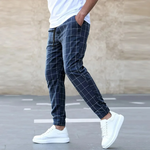 Men’s Grid Print Drawstring Slim Fit Jogger Pants