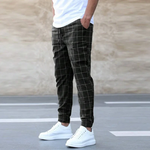 Men’s Grid Print Drawstring Slim Fit Jogger Pants