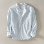 Men's Henley Mandarin Collar Button Front Long Sleeve Pullover Shirt