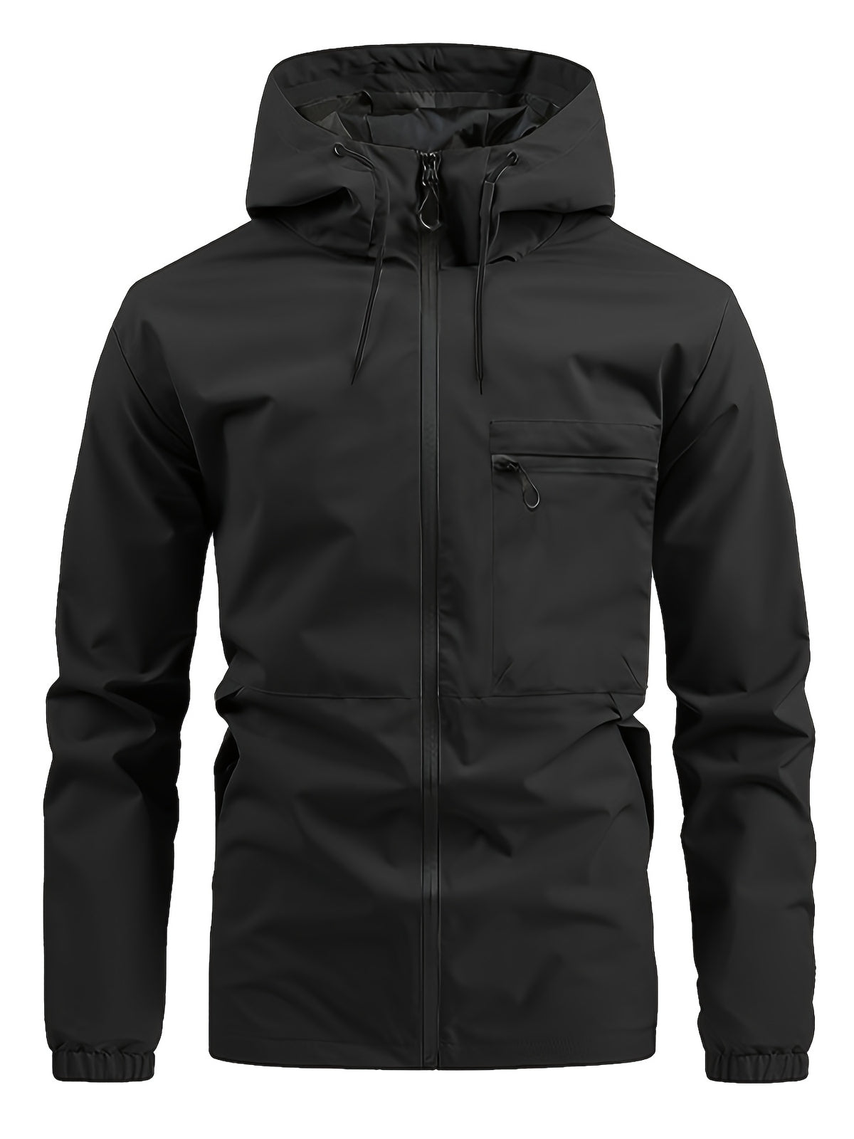 Men’s Hooded Zip Front Chest Pocket Windbreaker Jacket