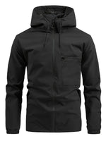 Men’s Hooded Zip Front Chest Pocket Windbreaker Jacket