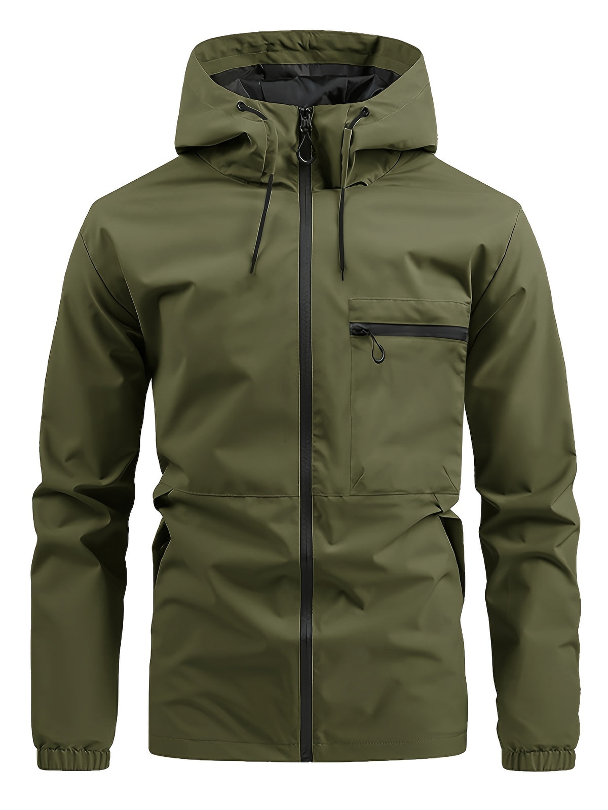 Men’s Hooded Zip Front Chest Pocket Windbreaker Jacket