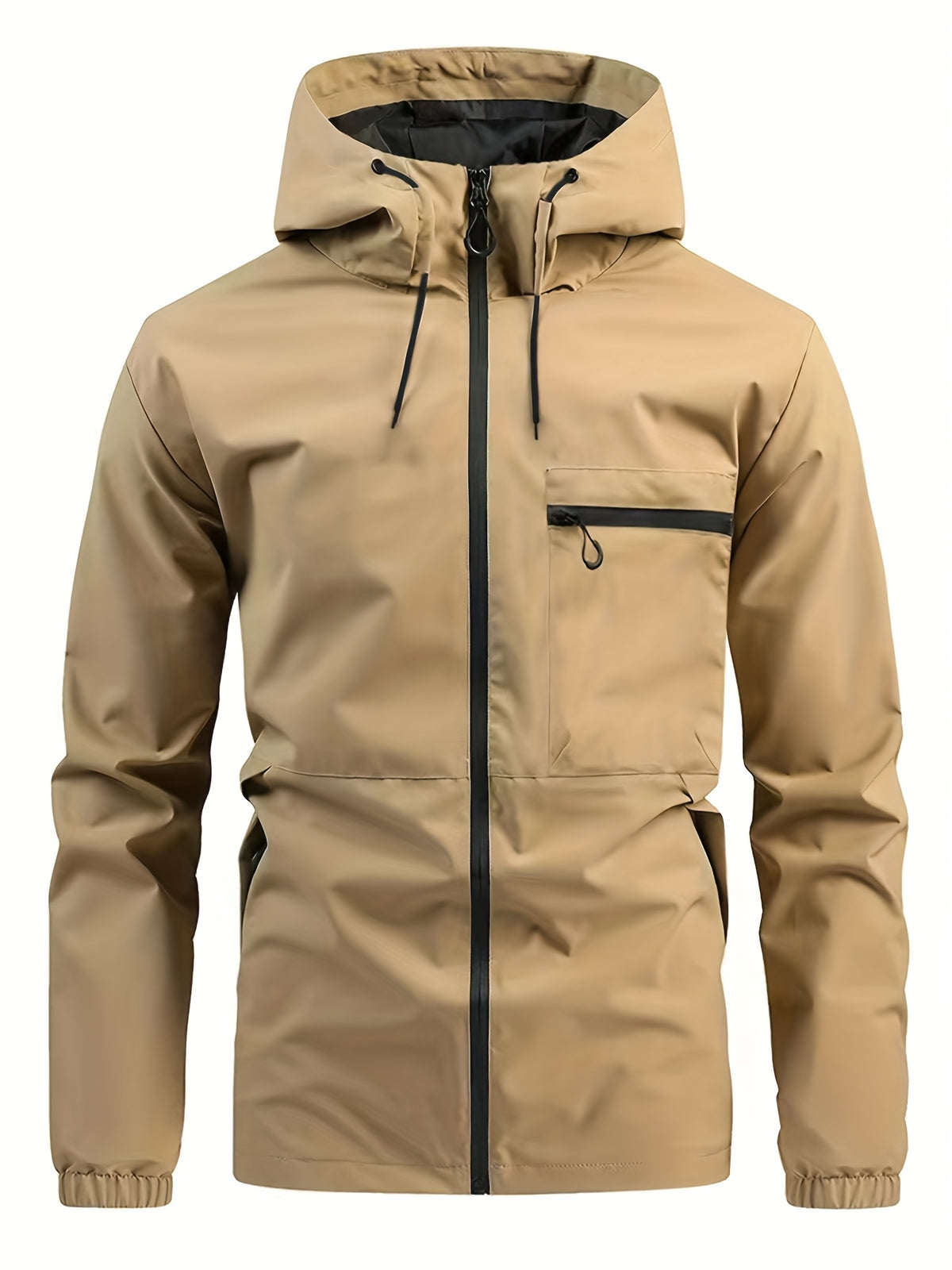 Men’s Hooded Zip Front Chest Pocket Windbreaker Jacket