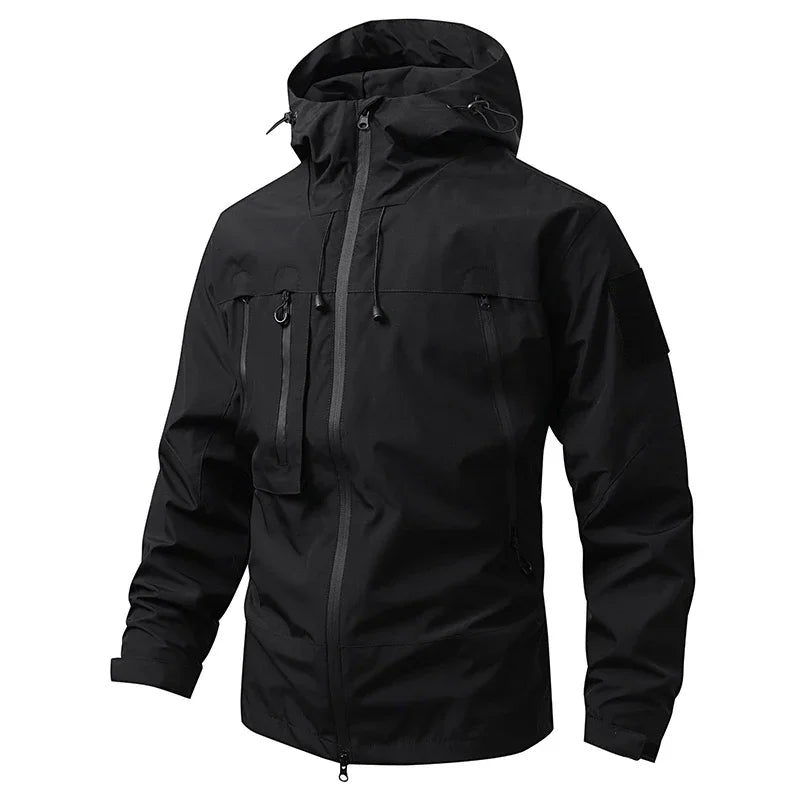 Men’s Hooded Zip Front Multi Pocket Windbreaker Jacket