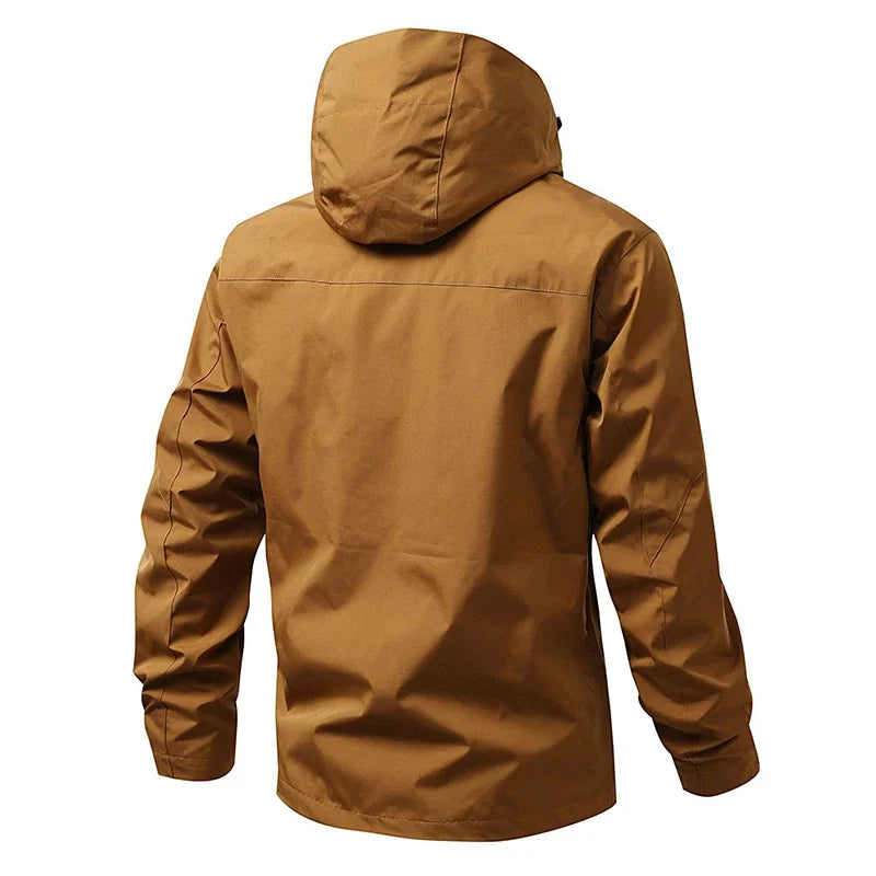 Men’s Hooded Zip Front Multi Pocket Windbreaker Jacket
