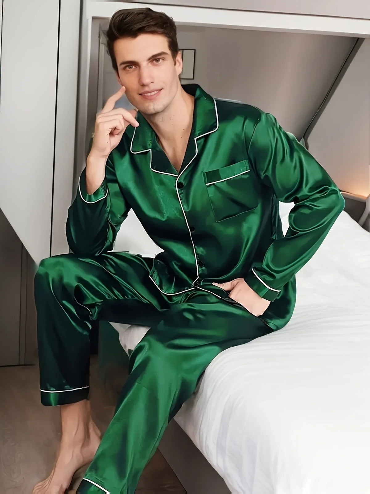 Men’s Long Sleeve Button Front 2 Piece Pajama Set