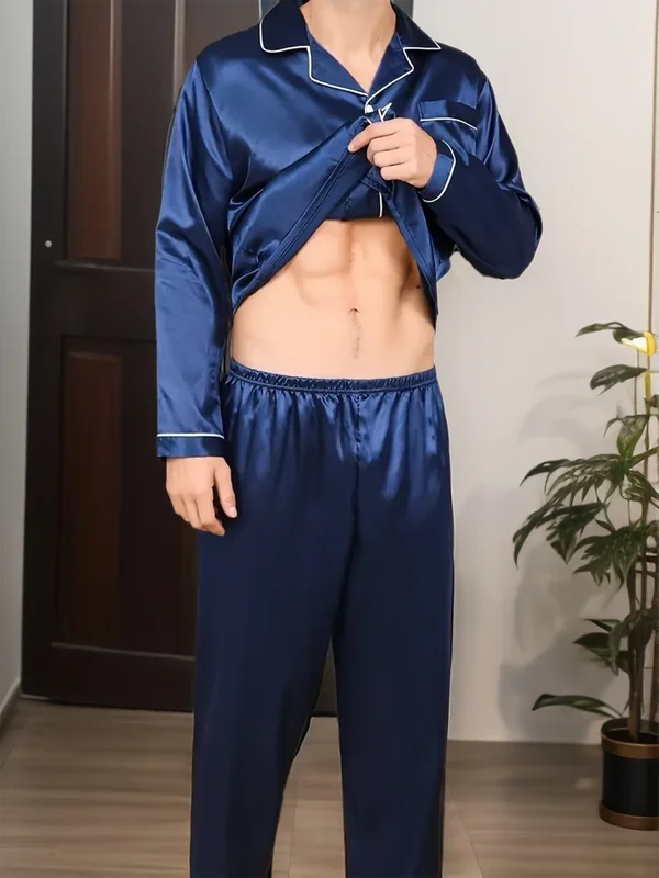 Men’s Long Sleeve Button Front 2 Piece Pajama Set
