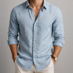 Men's Long Sleeve Button Front Point Collar Curved Hem Shirt