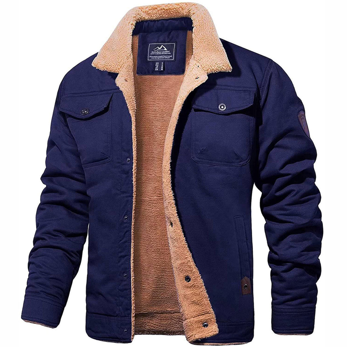 Men's Long Sleeve Button Front Shirt-Style Collar Fleece Lined Jacket