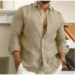 Men's Long Sleeve Button Front Turn Down Collar Rounded Hem Shirt