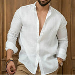 Men's Long Sleeve Button Front Turn Down Collar Rounded Hem Shirt