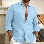 Men's Long Sleeve Button Front Turn Down Collar Rounded Hem Shirt