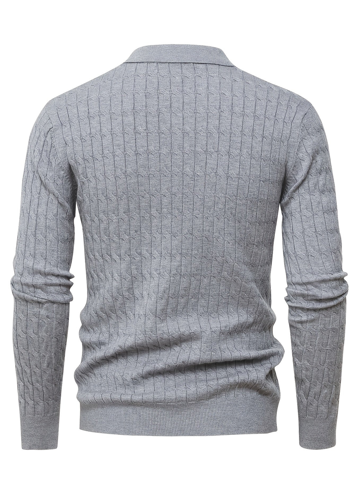 Men's Long Sleeve Cable Knit Polo Sweater
