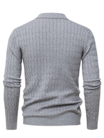Men's Long Sleeve Cable Knit Polo Sweater