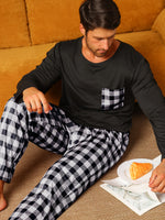Men’s Long Sleeve Check Pocket 2 Piece Pajama Set