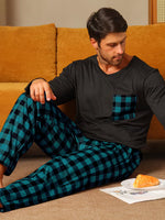 Men’s Long Sleeve Check Pocket 2 Piece Pajama Set