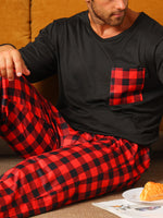 Men’s Long Sleeve Check Pocket 2 Piece Pajama Set