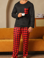 Men’s Long Sleeve Check Pocket 2 Piece Pajama Set