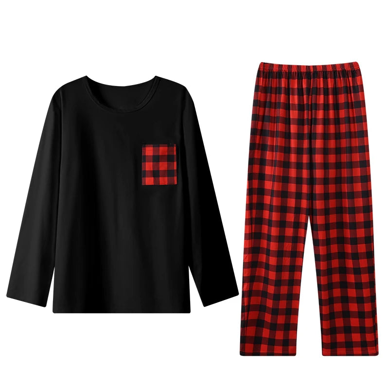 Men’s Long Sleeve Check Pocket 2 Piece Pajama Set