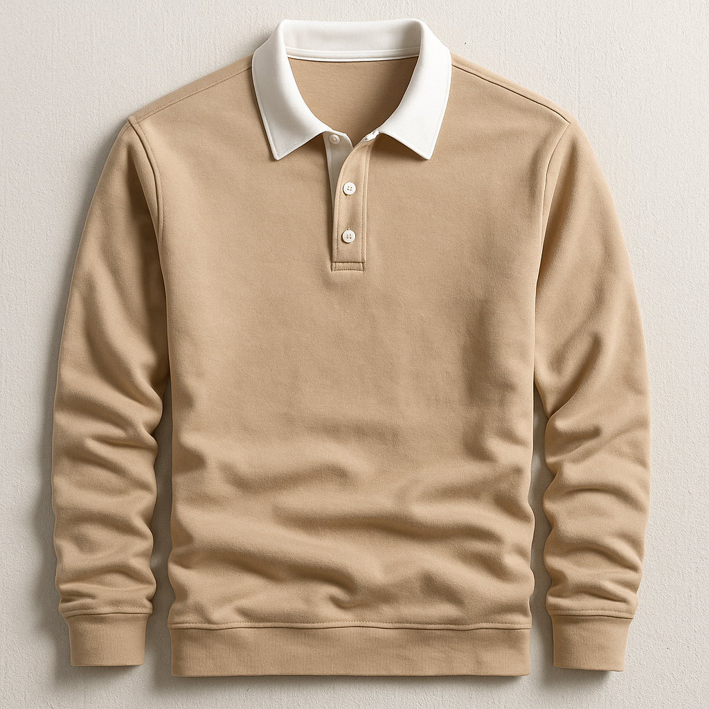 Men's Long Sleeve Contrast Collar Polo Sweater