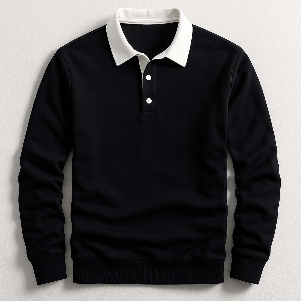 Men's Long Sleeve Contrast Collar Polo Sweater