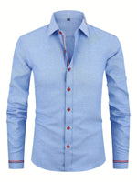 Men's Long Sleeve Contrast Placket Button Down Shirt