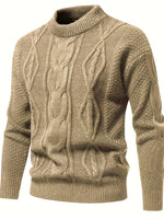 Men's Long Sleeve Crew Neck Cable Knitted Sweater