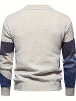 Men's Long Sleeve Crew Neck Color Block Knitted Sweater