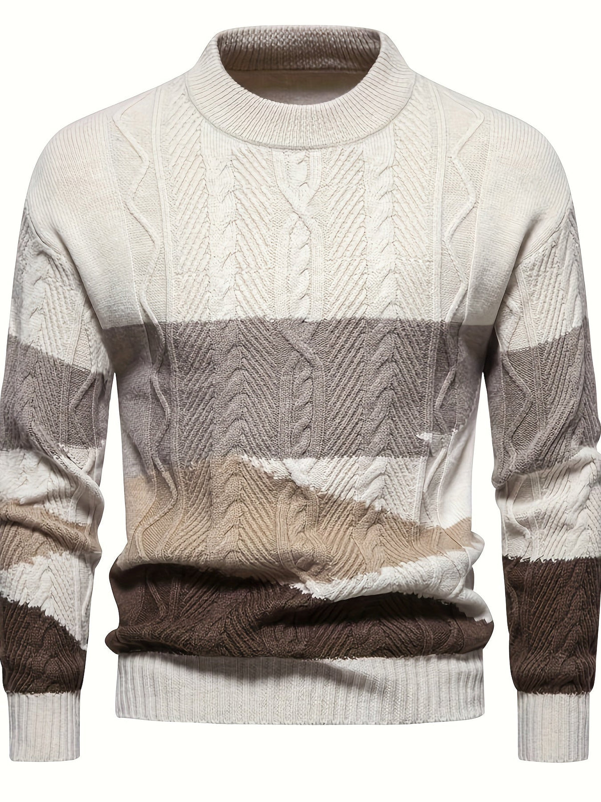 Men's Long Sleeve Crew Neck Color Block Knitted Sweater