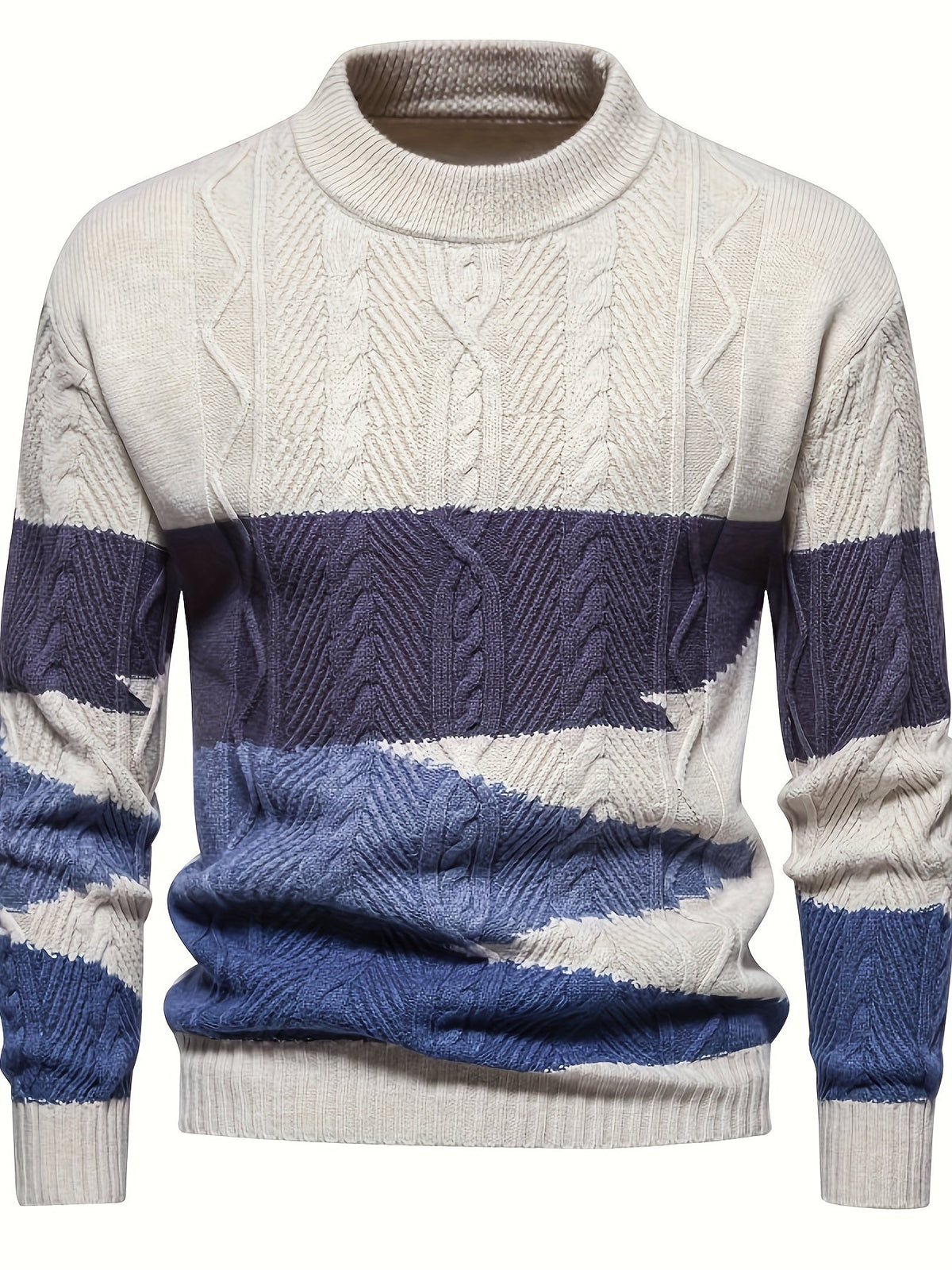Men's Long Sleeve Crew Neck Color Block Knitted Sweater