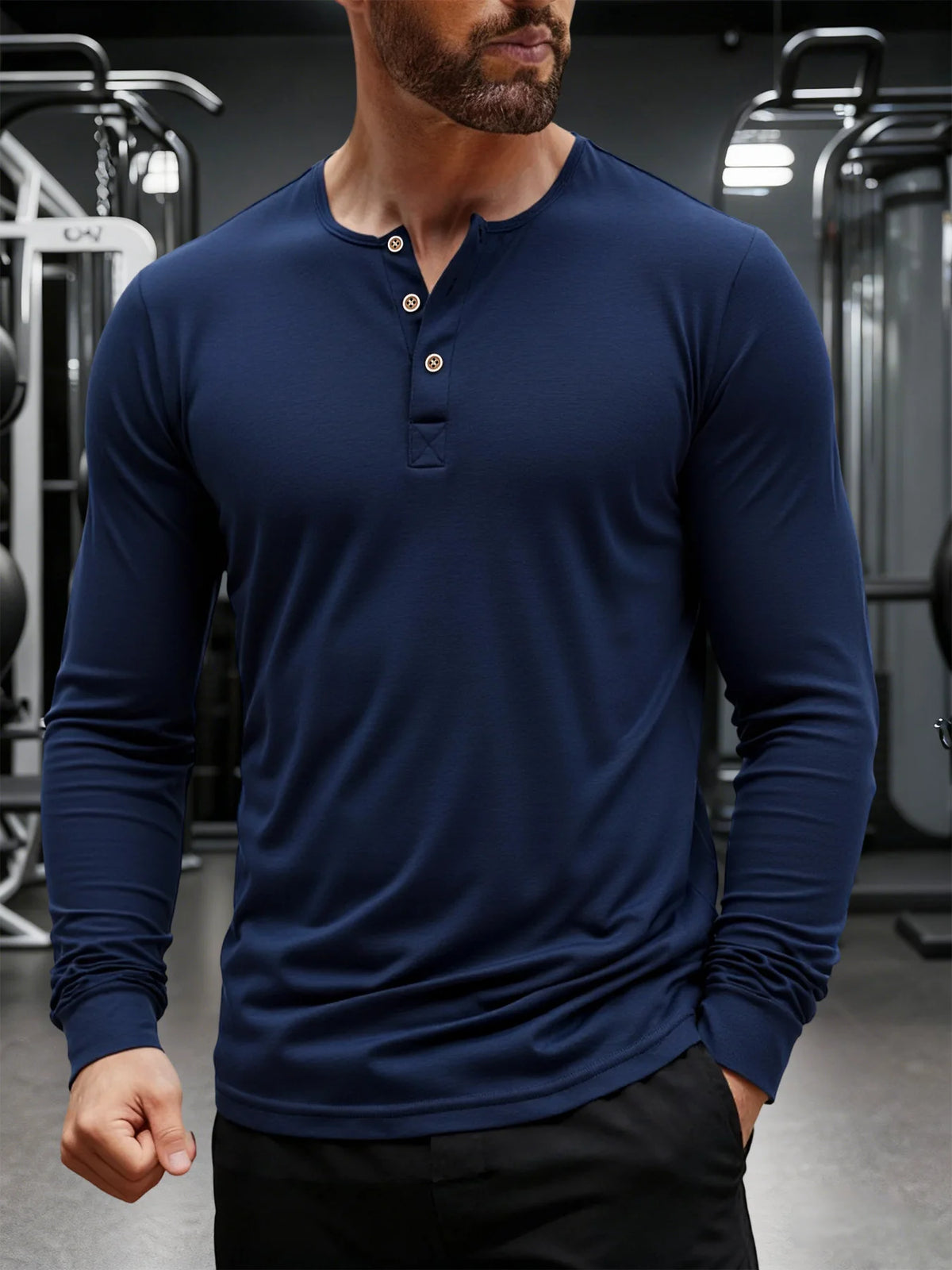 Men’s Long Sleeve Henley Collar T-Shirt