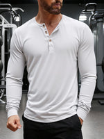 Men’s Long Sleeve Henley Collar T-Shirt