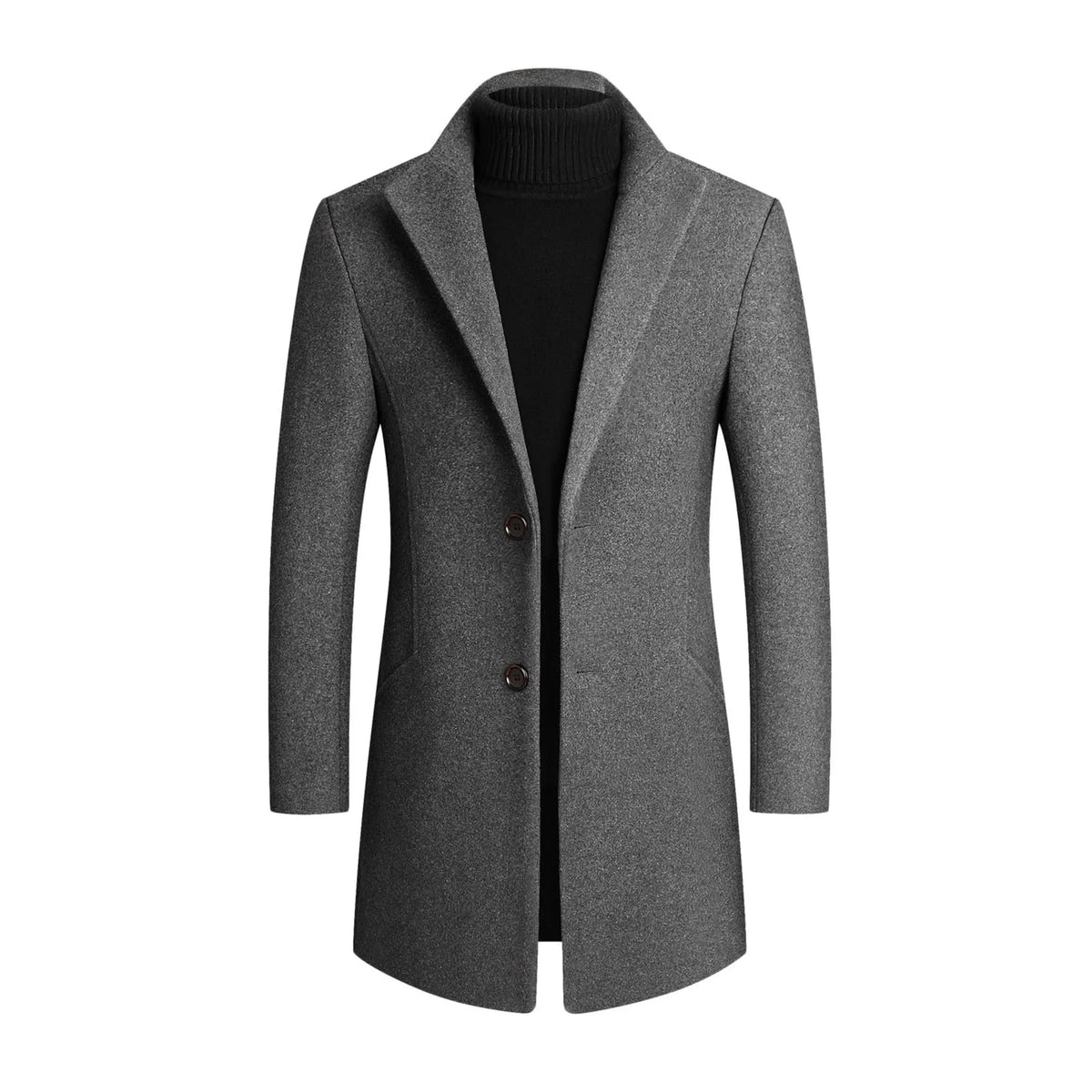 Men's Long Sleeve Notched Lapel Button Front Coat