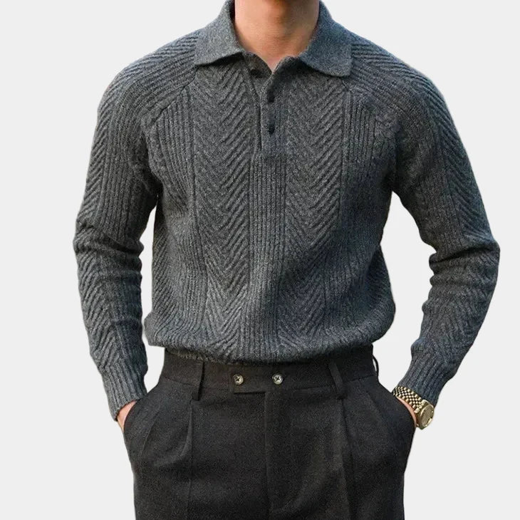 Men's Long Sleeve Patterned Polo Sweater