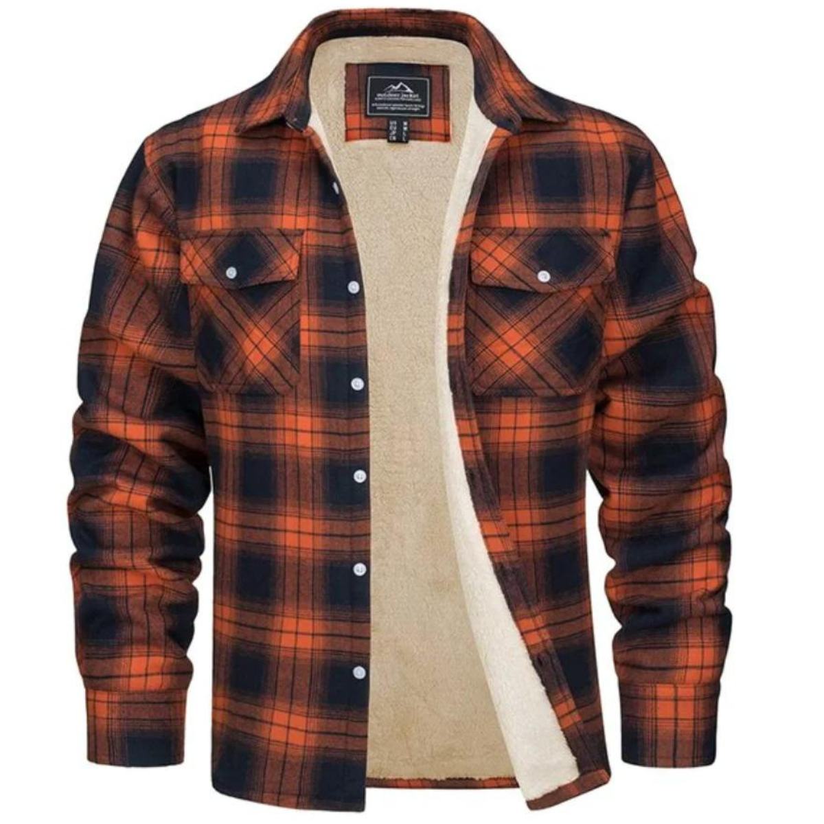 Men's Long Sleeve Plaid Button Front Sherpa-lined Flannel Shirt Jacket