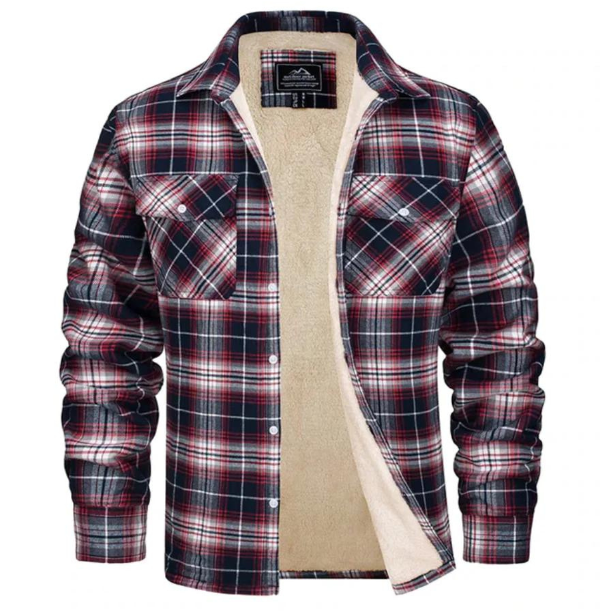 Men's Long Sleeve Plaid Button Front Sherpa-lined Flannel Shirt Jacket