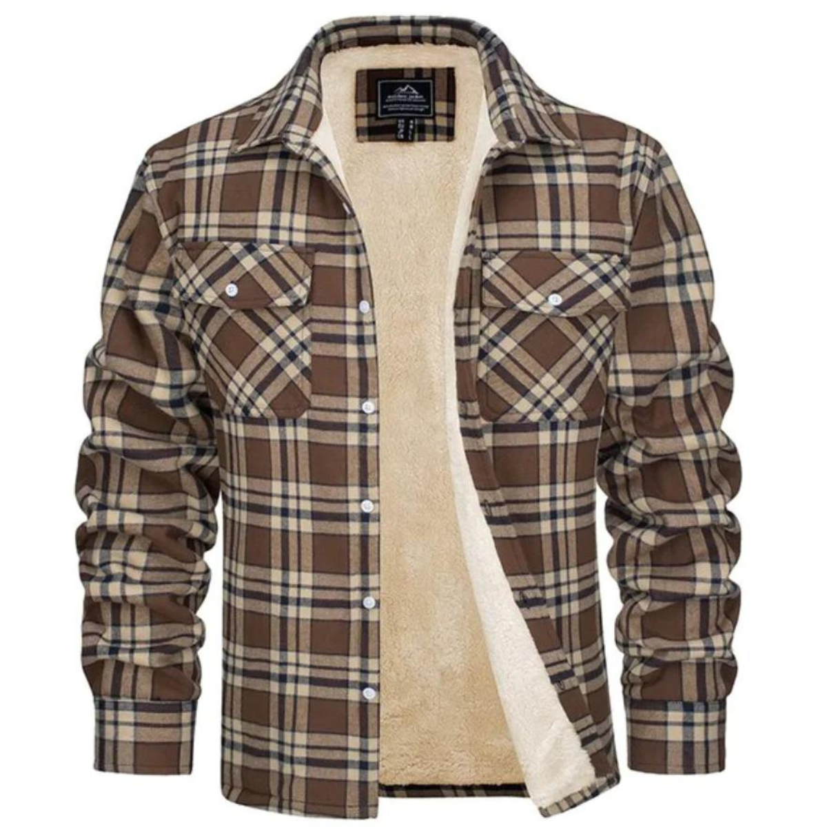 Men's Long Sleeve Plaid Button Front Sherpa-lined Flannel Shirt Jacket