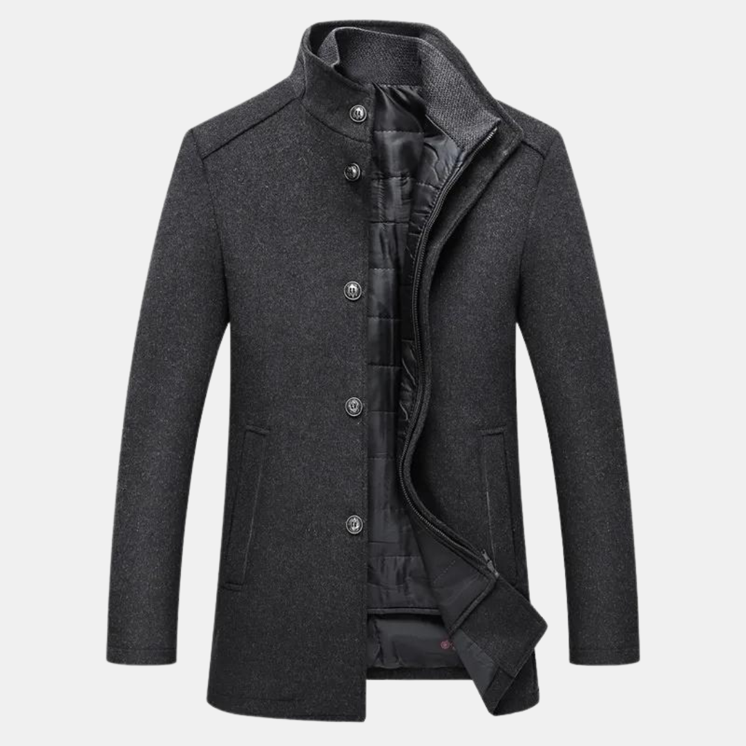 Men's Long Sleeve Stand Collar Button Front Coat