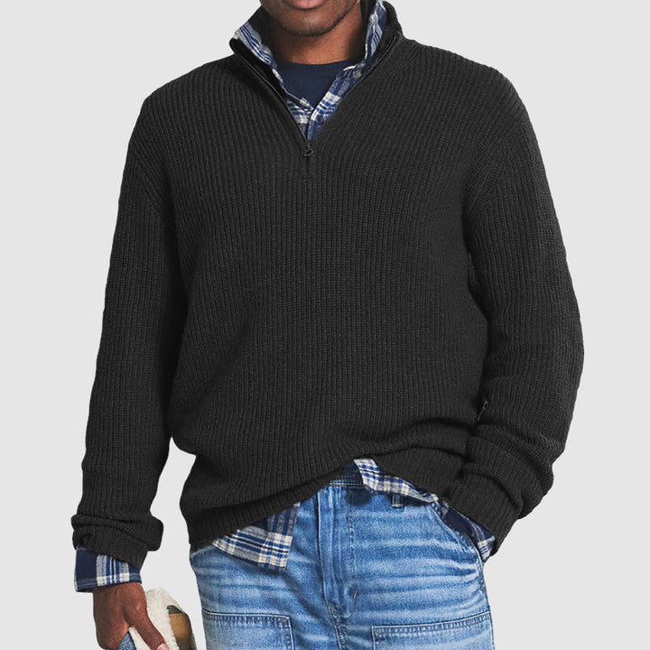 Men's Long Sleeve Stand Collar Quarter Zip Knitted Sweater