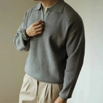 Men's Long Sleeve Textured Polo Sweater