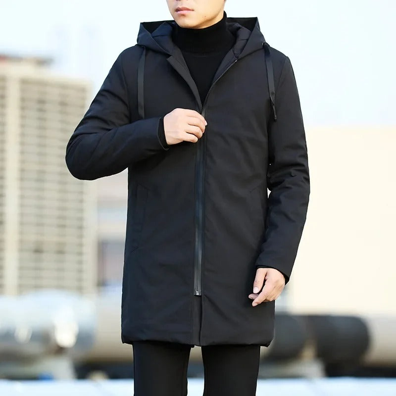 Men's Long Sleeve Zip Front Hooded Coat