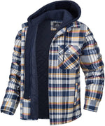 Men's Long Sleeve Zip Front Hooded Flannel Shirt Jacket