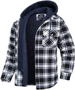 Men's Long Sleeve Zip Front Hooded Flannel Shirt Jacket
