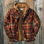 Men's Long Sleeve Zip Front Hooded Quilted Flannel Shirt Jacket