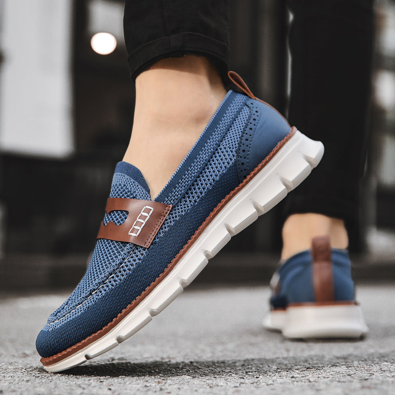 Men's Low Top Knit Pattern Round Toe Slip On Grooved Sole Loafers
