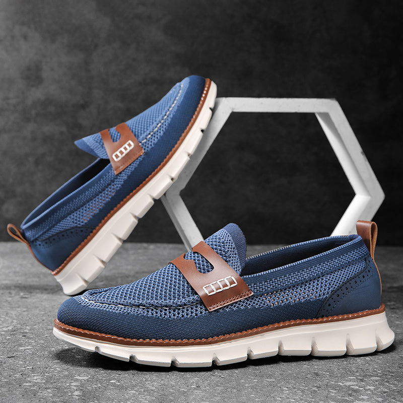 Men's Low Top Knit Pattern Round Toe Slip On Grooved Sole Loafers
