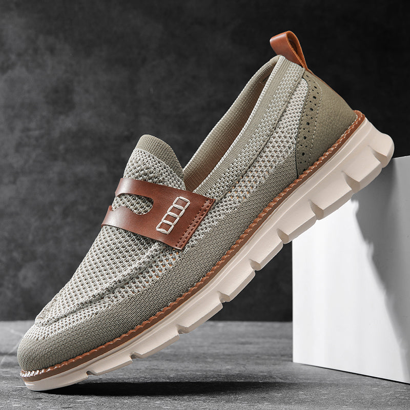 Men's Low Top Knit Pattern Round Toe Slip On Grooved Sole Loafers