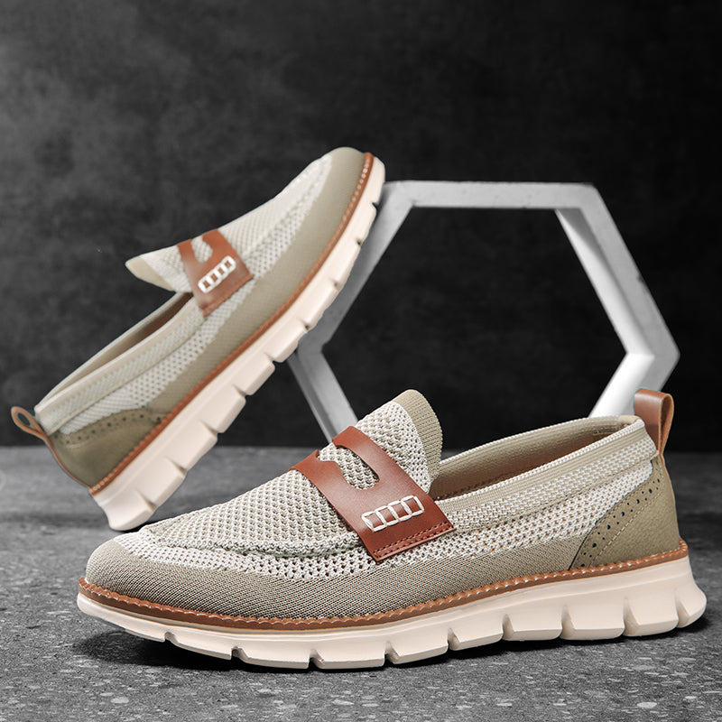 Men's Low Top Knit Pattern Round Toe Slip On Grooved Sole Loafers