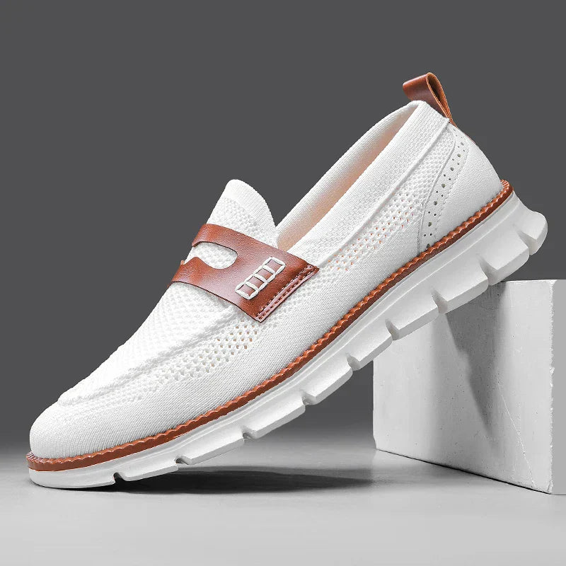 Men's Low Top Knit Pattern Round Toe Slip On Grooved Sole Loafers