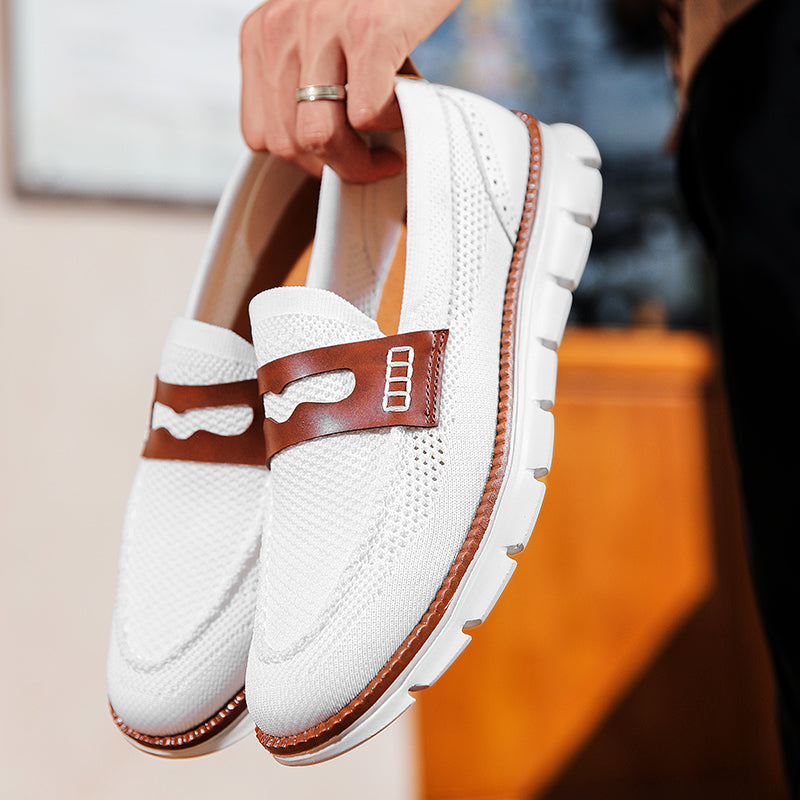 Men's Low Top Knit Pattern Round Toe Slip On Grooved Sole Loafers